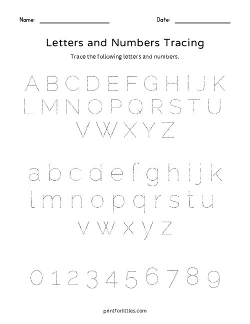 Tracing Alphabet Letters and Numbers