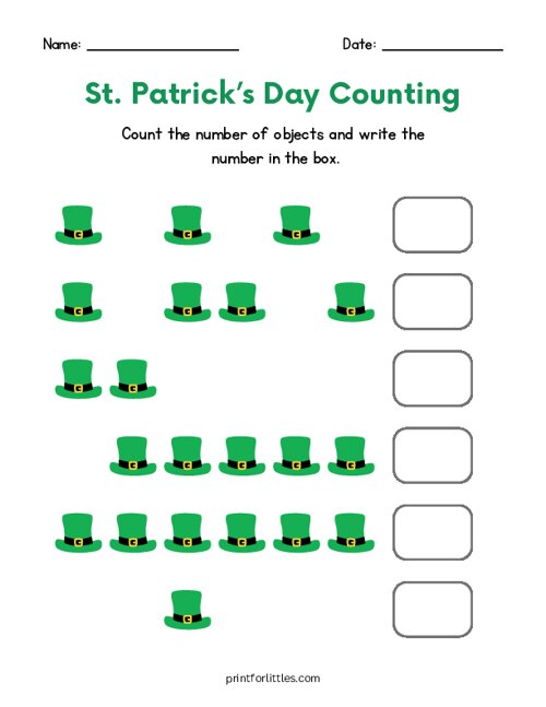 St. Patricks Day Counting - Leprechaun Hat