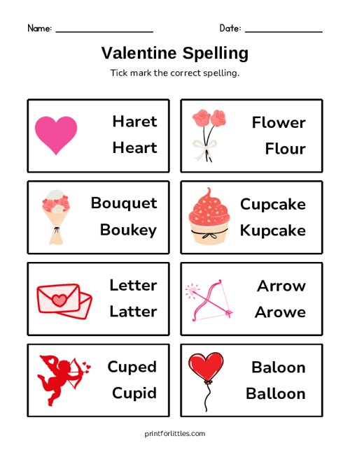 Valentines Day Spelling Words