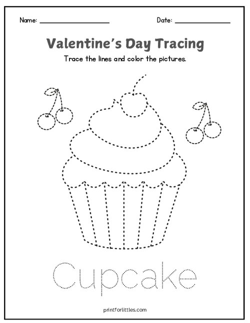 Valentine Cupcake Tracing