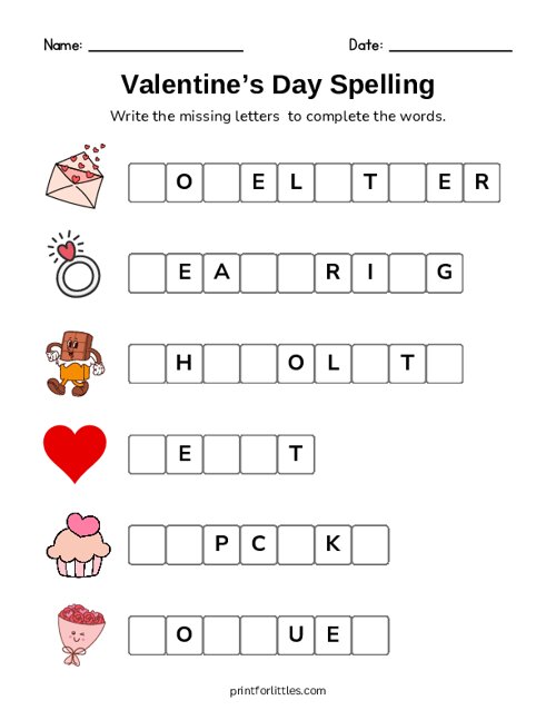 Valentines Day Spelling Words