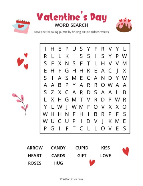 Valentines Day Word Search