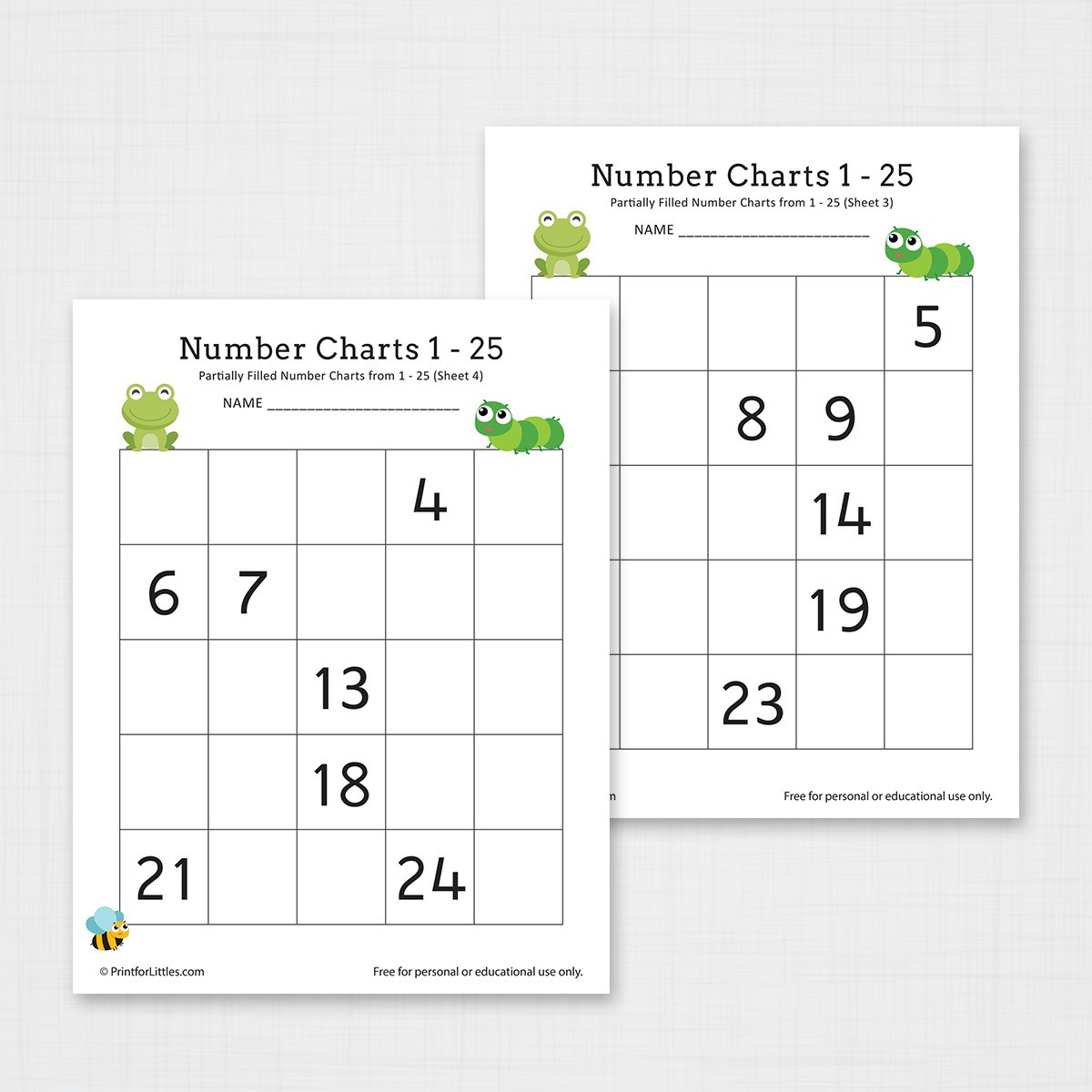 missing number chart 1 25 worksheets for kindergarten