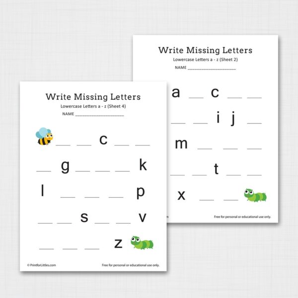 Write Missing Letters a-z Worksheets