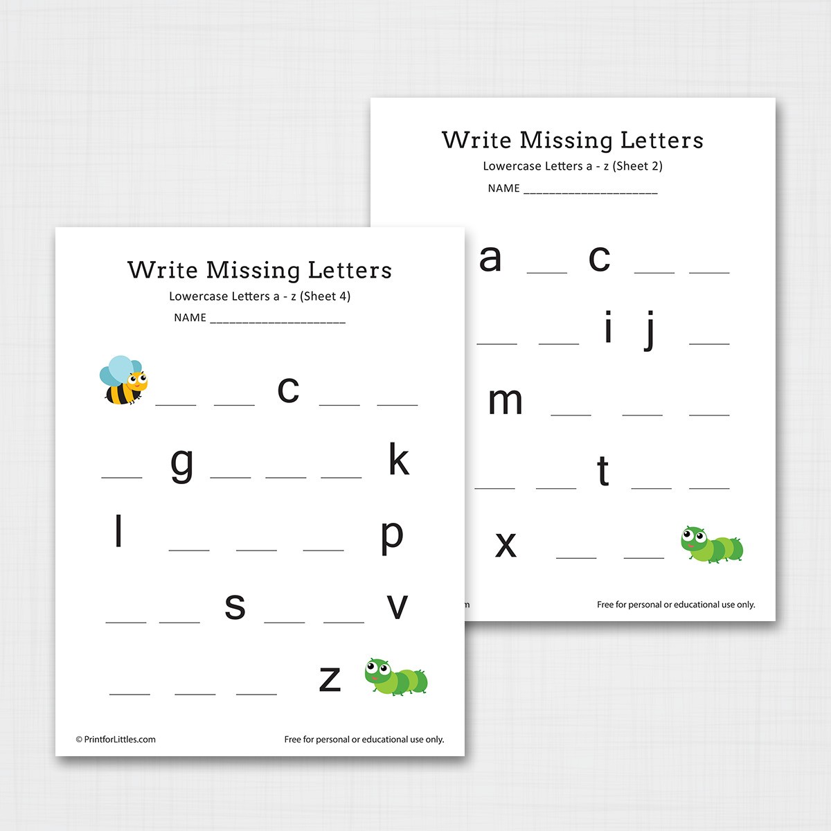 write missing letters a z worksheets