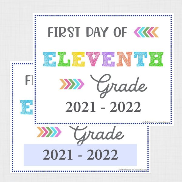 Printable First Day of 11th Grade Sign