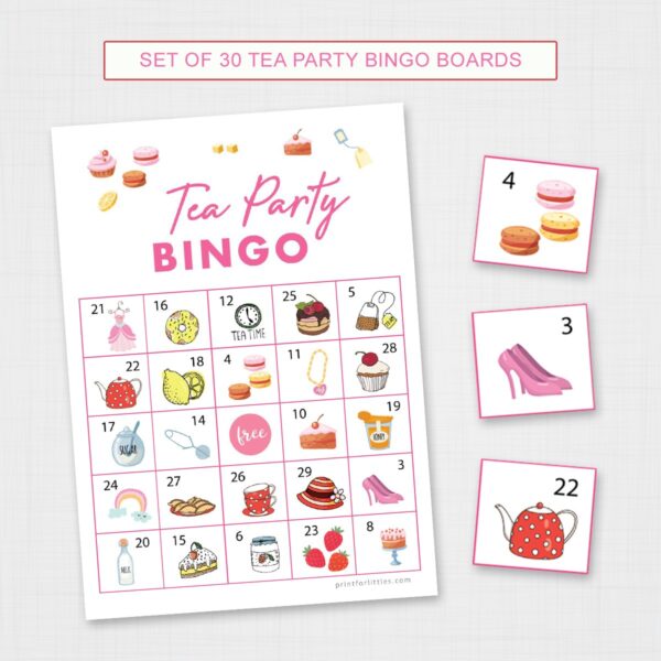 Tea Party Bingo Game Cards