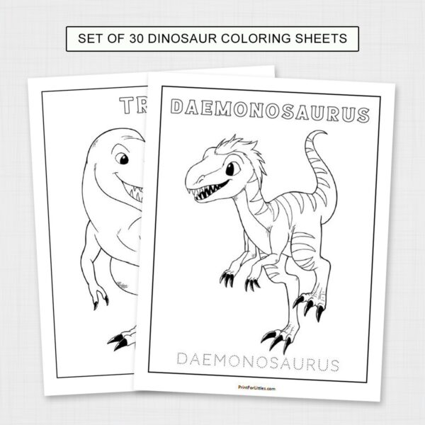 Set of 30 Dinosaur Coloring Sheets