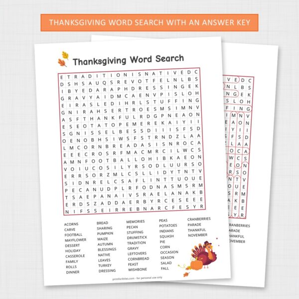 Thanksgiving Word Search Puzzle for Kids