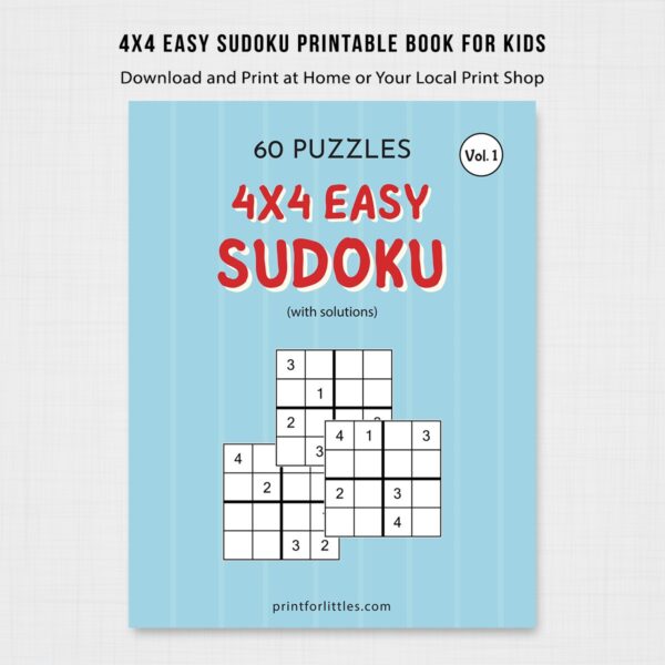 4x4 Easy Sudoku for Kids Puzzle Printable Book