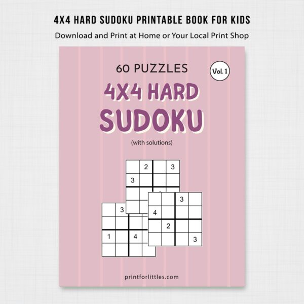 4x4 Hard Sudoku for Kids Puzzle Printable Book