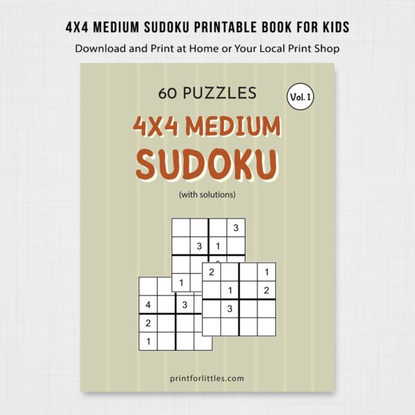 4x4 Medium Sudoku for Kids Puzzle Printable Book