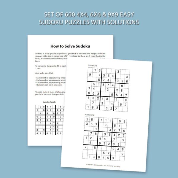 9x9 Easy Sudoku Puzzles for Kids