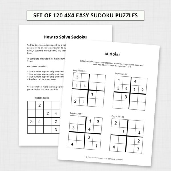 120 Sudoku Puzzles Printable Book for Kids