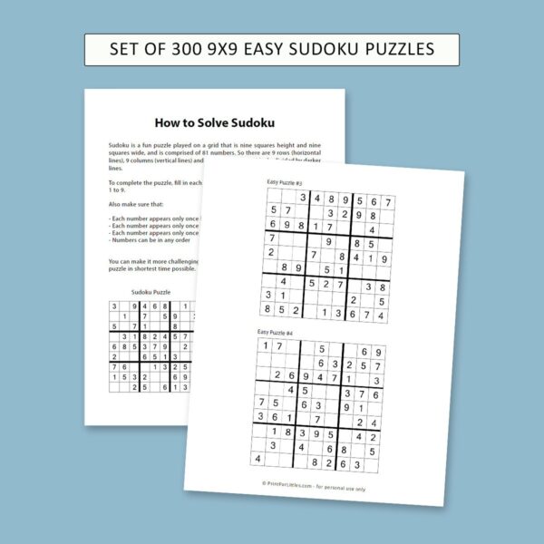 300 Sudoku Puzzles Printable Book for Kids